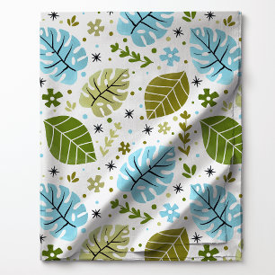 Tela Patrón de hoja de Monstera tropical azul y verde