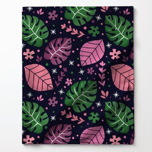 Tela Patrón de hoja de Monstera tropical rosa y verde