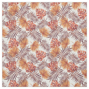 Tela Patrón de hoja de palmera marrón naranja tropical