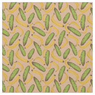 Tela Patrón de hoja de plátano beige tropical