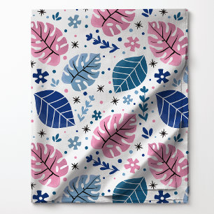Tela Patrón de hoja tropical Monstera rosa y azul