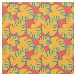 Tela Patrón de hoja tropical naranja