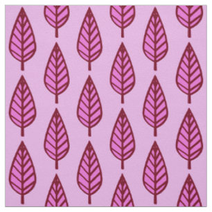 Tela Patrón de hojas de haya - rosa y borgoñona