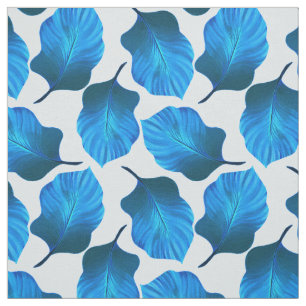 Tela Patrón de hojas tropicales en azul