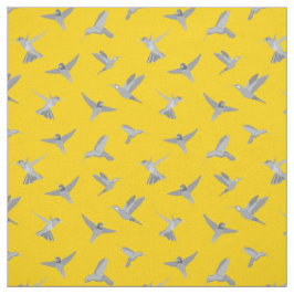 Tela Patrón de Hummingbird Gray Mustard Gold