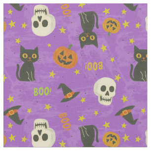 Tela Patrón de iconos de Halloween - Púrpura