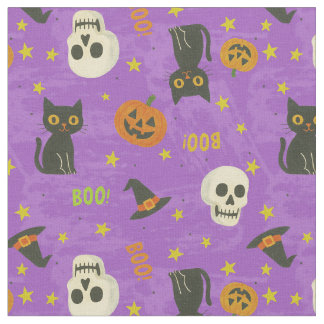 Tela Patrón de iconos de Halloween - Púrpura