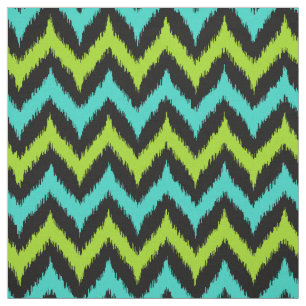 Tela Patrón de ikat negro, turquesa y verde zigzag