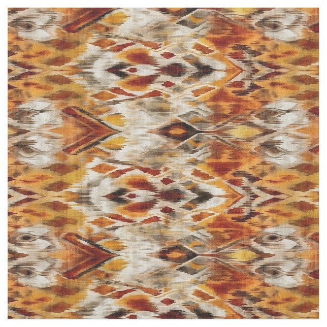Tela Patrón de ikat tribal Boho Naranja moderno (De cerca)