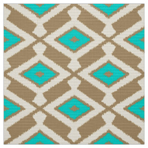 Tela Patrón de ikat: turquesa, taúpe y beige