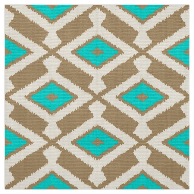 Tela Patrón de ikat: turquesa, taúpe y beige (Retal)