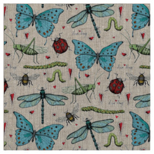 Tela Patrón de ilustración de insecto Love Bug de lino