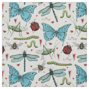 Tela Patrón de ilustración de insecto mariquita de lino