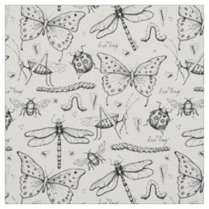 Tela Patrón de ilustración de insectos elegantes en lin