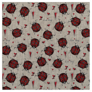 Tela Patrón de Ilustracion de Ladybug de Linen Natural 