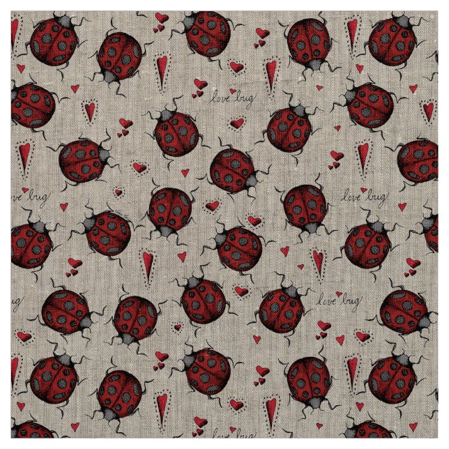 Tela Patrón de Ilustracion de Ladybug de Linen Natural  (Retal)