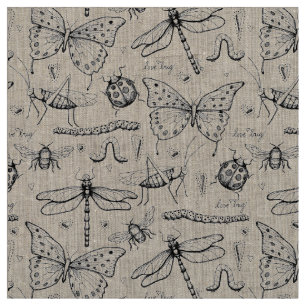 Tela Patrón de Ilustracion de Linen Elegante Natural