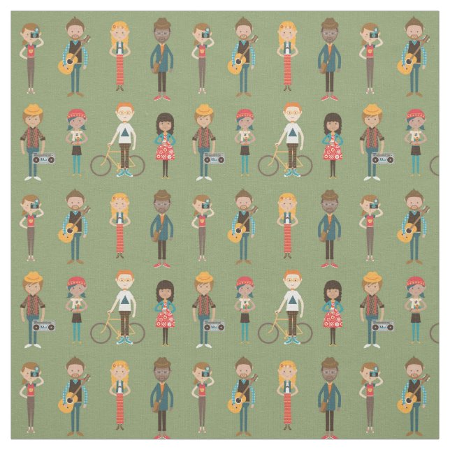 Tela Patrón de Ilustraciones de personas con Personaliz (Retal)