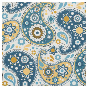 Tela Patrón de impresión Aqua y Paisley Gold Verde az