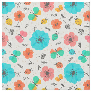 Tela Patrón de insectos de flores coloridas