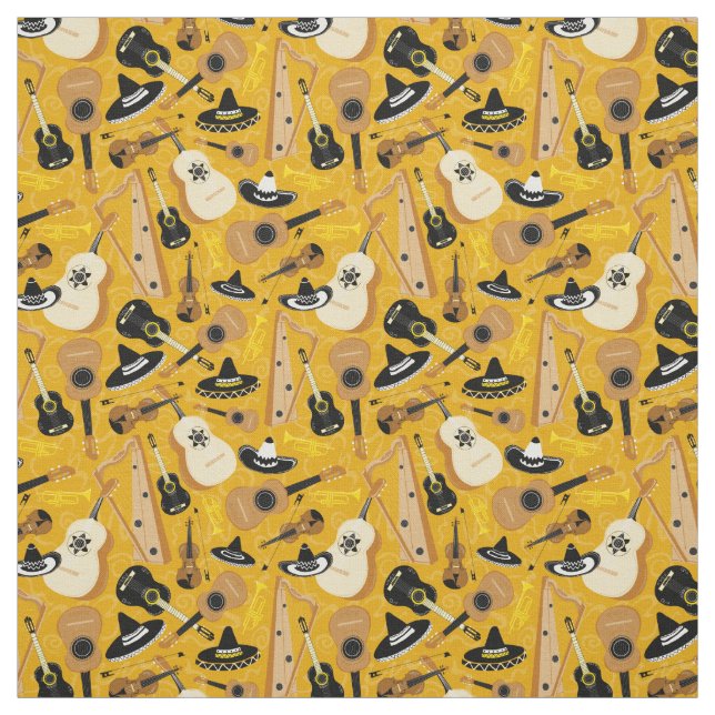 Tela Patrón de instrumentos de banda de Mariachi (Retal)
