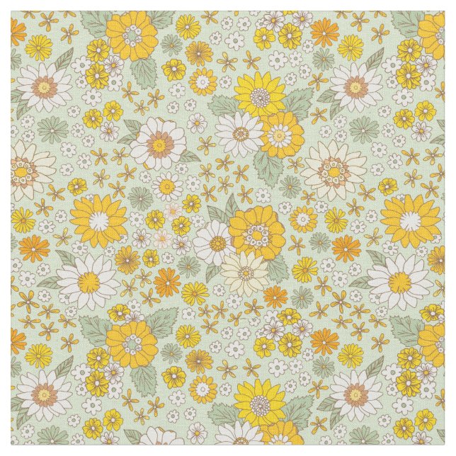 Tela Patrón de jardín floral amarillo (De cerca)