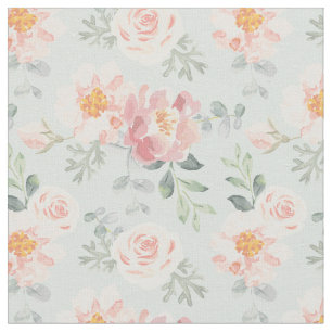 Tela Patrón de jardín rosa rosa pastel