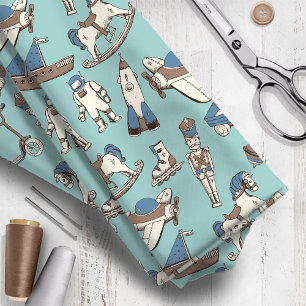 Tela Patrón de juguete de época azul/marrón ID783