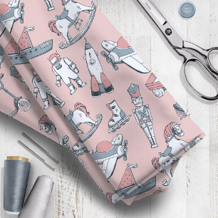 Tela Patrón de juguete de época rosa/gris ID783