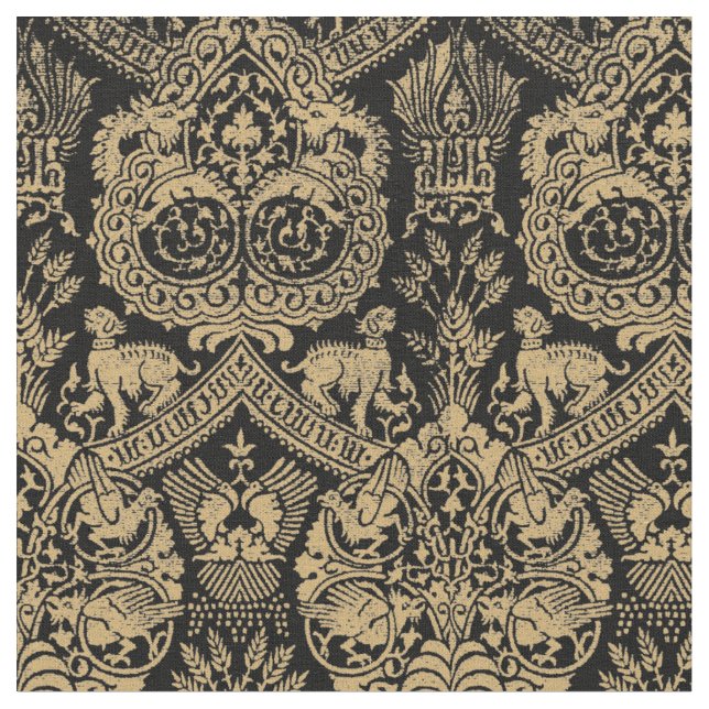 Tela Patrón De Leones Medievales, Aves Y Dragones (De cerca)