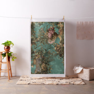 Tela Patrón de leopardo floral de follaje frondoso trop