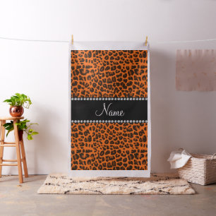 Tela Patrón de leopardo naranja de nombres personalizad
