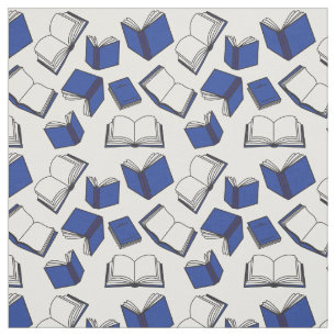 Tela Patrón de libros azul y blanco