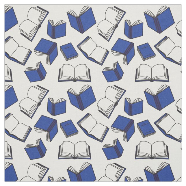 Tela Patrón de libros azul y blanco (Retal)