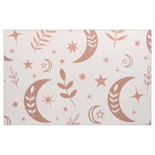 Tela Patrón de luna boho terroso con estrellas y hojas