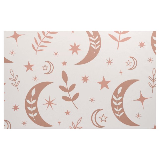 Tela Patrón de luna boho terroso con estrellas y hojas ("Cuarto gordo" (fat quarter))