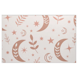 Tela Patrón de luna de boho con estrellas y hojas