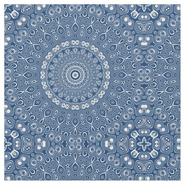 Tela Patrón de Mandala Azul añil (De cerca)