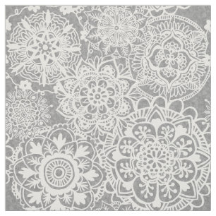 Tela Patrón de Mandala blanco y gris suave