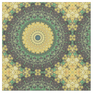 Tela Patrón de Mandala con Caleidoscopio Amarillo y Ver