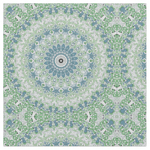 Tela Patrón de Mandala Costero Verde Mar y Azul
