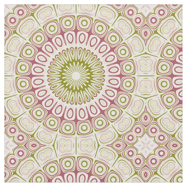 Tela Patrón de Mandala de Olivo y Rosa (De cerca)