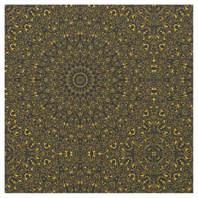 Tela Patrón de Mandala Dorado con Simetría Radiante (De cerca)