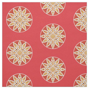 Tela Patrón de Mandala en camello, rojo oscuro y blanco