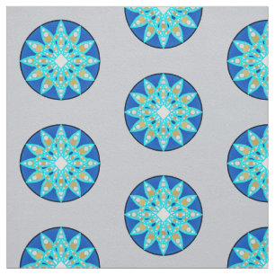 Tela Patrón de Mandala en cobalto, gris y turquesa