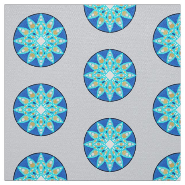 Tela Patrón de Mandala en cobalto, gris y turquesa (Retal)