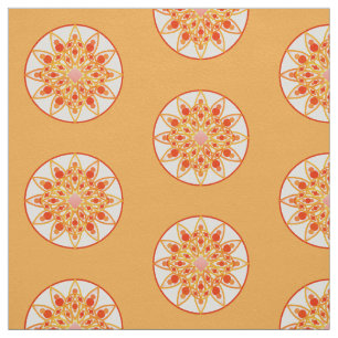 Tela Patrón de Mandala en coral, naranja y oro