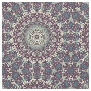 Tela Patrón de Mandala en Morado, Turquesa y Crema