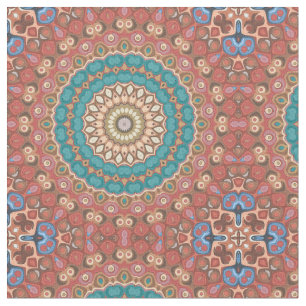 Tela Patrón de Mandala Geométrico de Turquesa y Terraco