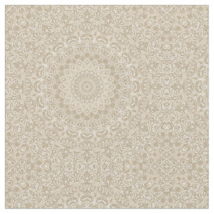 Tela Patrón de Mandala Khaki y White Ornamental